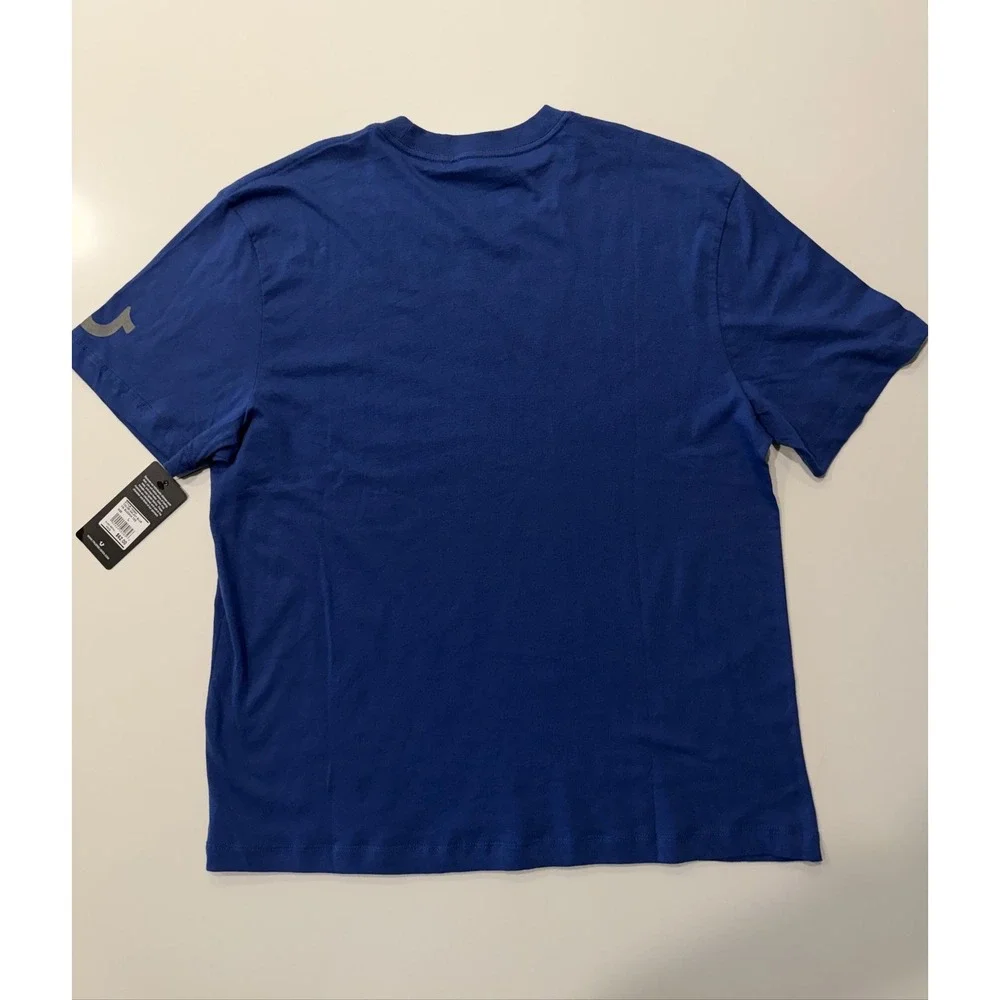 True Religion Tri Buddha Tee T-Shirt Mens L Galaxy Blue Distressed 700843